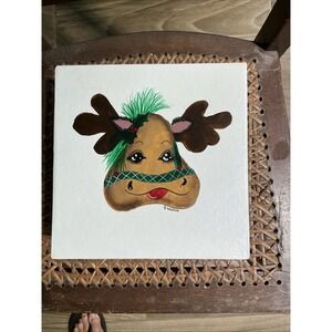 Hand Painted Square Box With Lid‎ Reindeer Christmas Decor, Signed